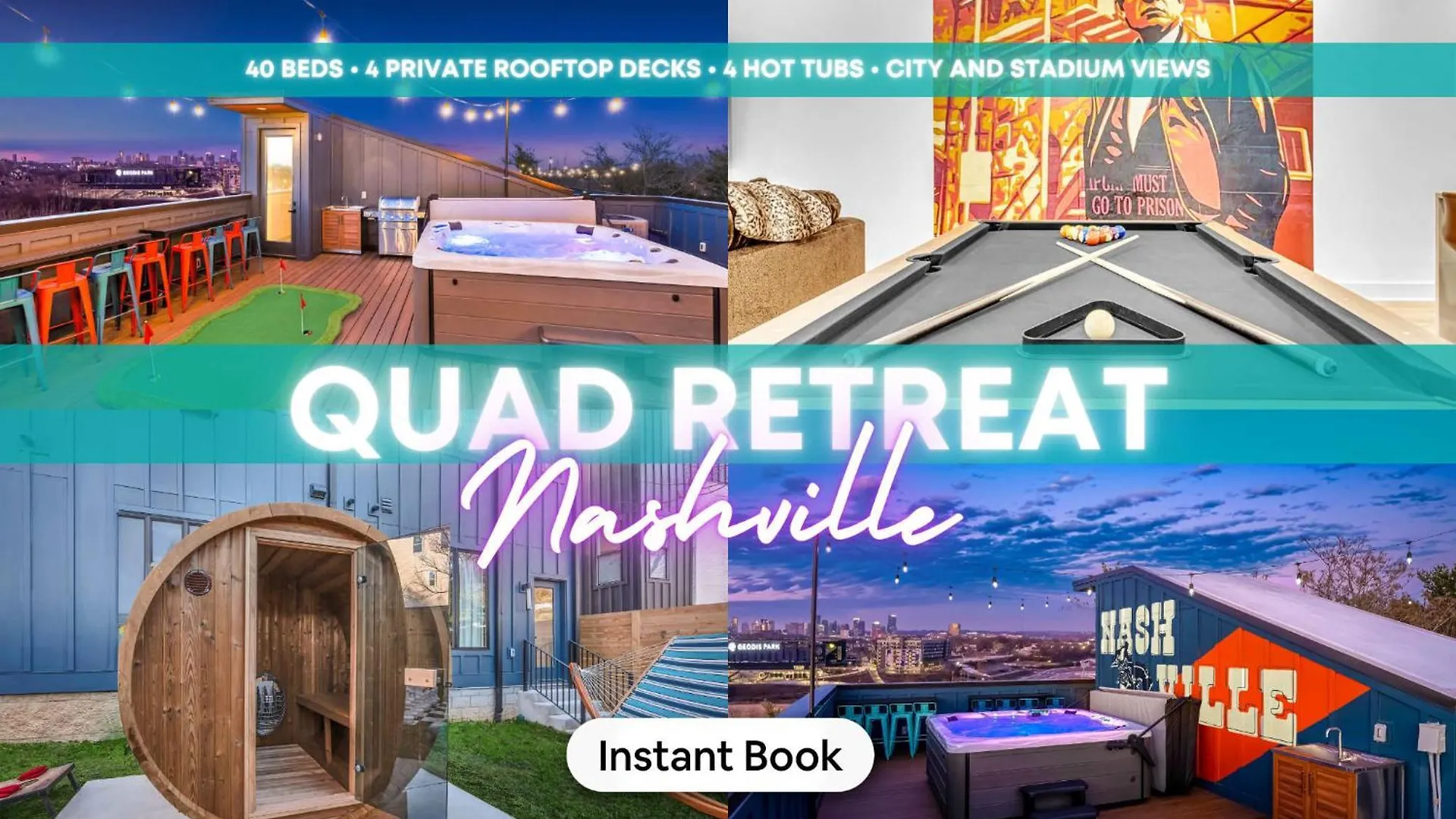 4 Rooftop Decks 4 Hot Tubs Game Rooms & Sauna Nashville